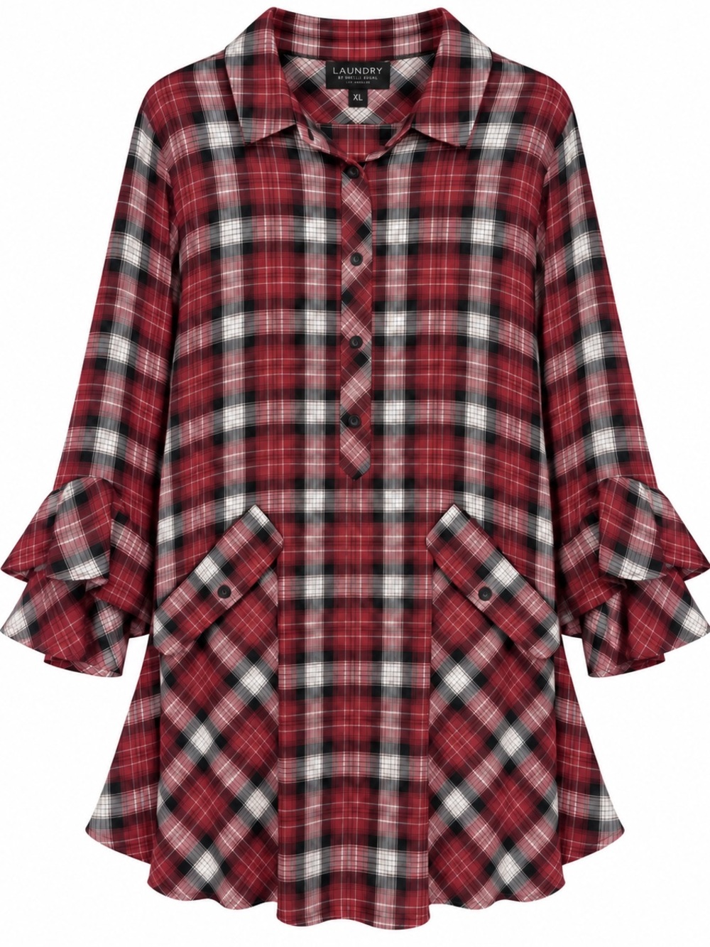 Laundry by Shelli Segal Garnet Plaid Ruffle Sleeve Shirtdress